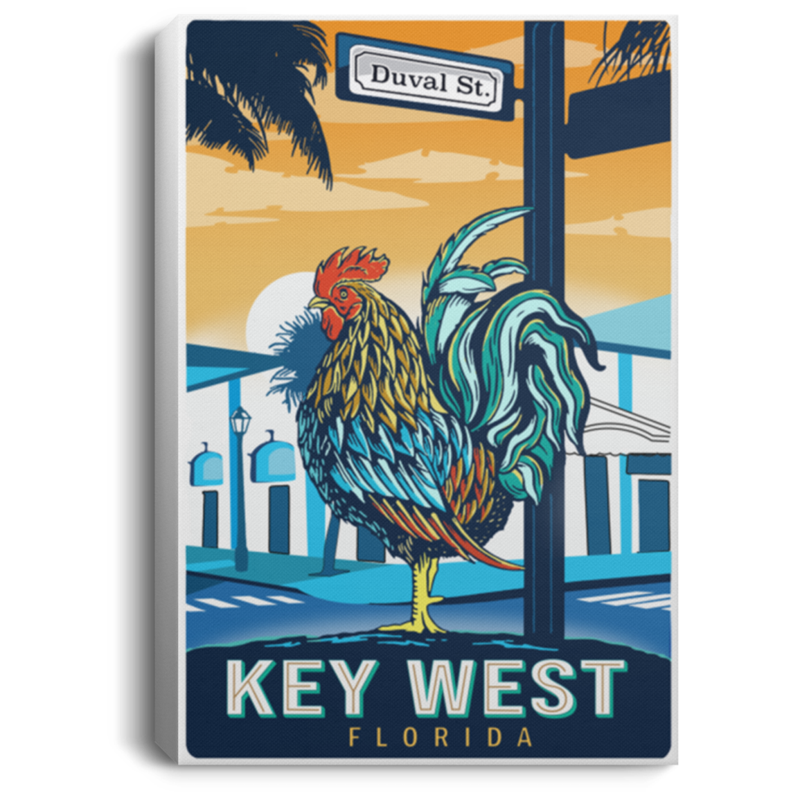 Birthday Gifts Wall Art Canvas Painting Chicken Key West Florida Canvas with Frame Size 8x12 Gift for Women, Awesome Christmas, Decor Livingroom Print CANPO75 Portrait Canvas .75in Frame