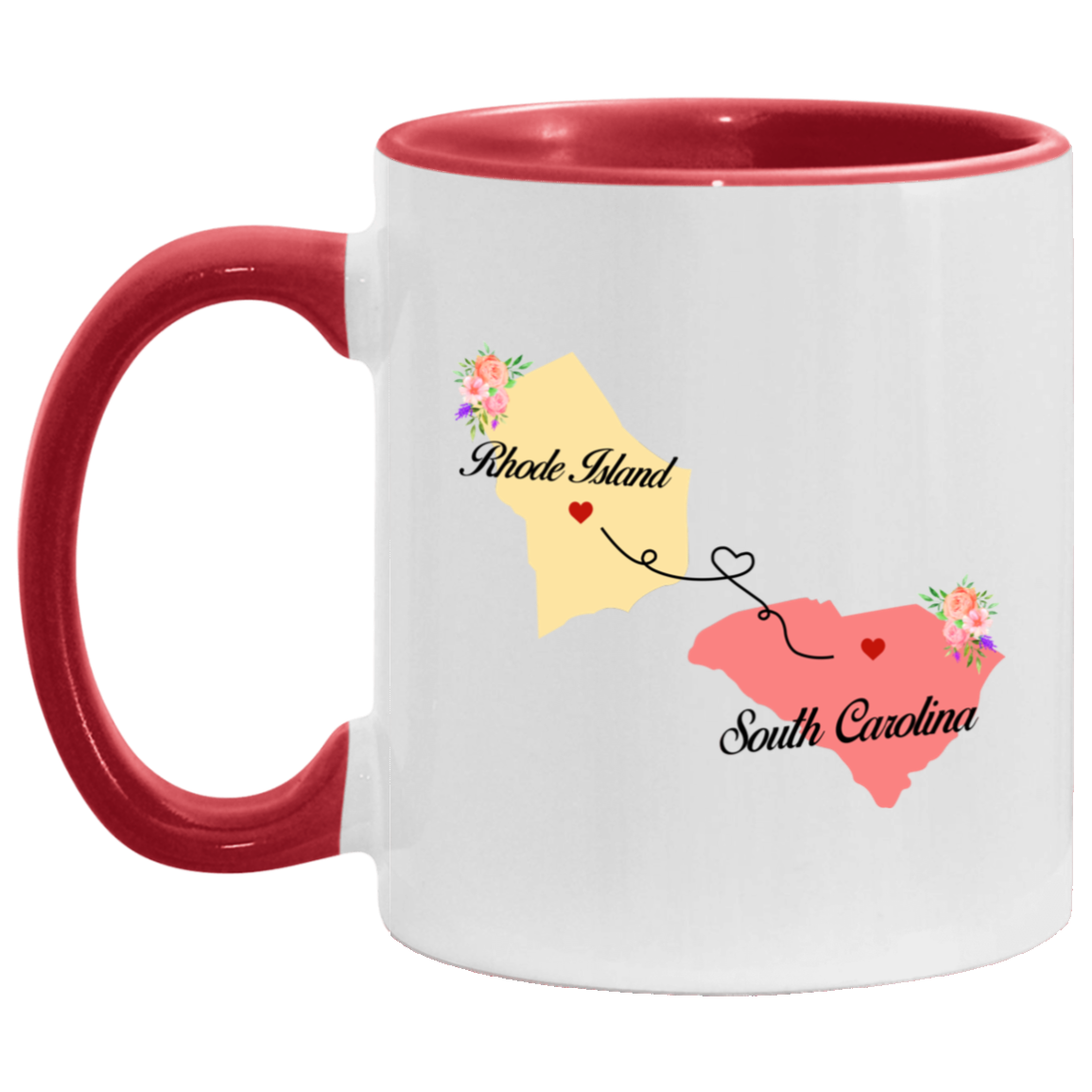 States Accent Mugs Rhode Island South Carolina Gifts - Long Distance State Two Tone Coffee Mug - State To State - Away From Hometown Family - Moving Away Gift Gifts on Christmas, Birthday AM11OZ Accent Mug