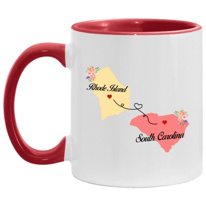 States Accent Mugs Rhode Island South Carolina Gifts - Long Distance State Two Tone Coffee Mug - State To State - Away From Hometown Family - Moving Away Gift Gifts on Christmas, Birthday AM11OZ Accent Mug