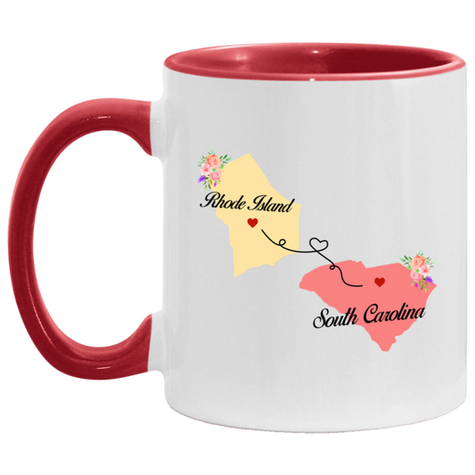 States Accent Mugs Rhode Island South Carolina Gifts - Long Distance State Two Tone Coffee Mug - State To State - Away From Hometown Family - Moving Away Gift Gifts on Christmas, Birthday AM11OZ Accent Mug