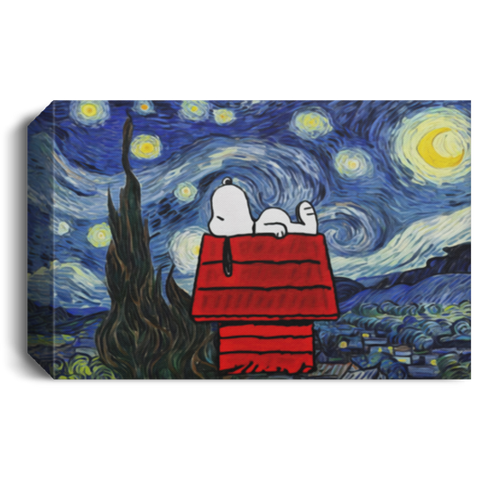 Painting Canvas Snoopy Starry Night Canvas with Frame Size 12x18 Gift for Women, Awesome Christmas, Birthday Gift Decor Livingroom Print CANLA15 Deluxe Landscape Canvas 1.5in Frame