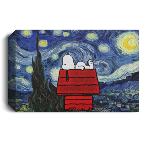 Painting Canvas Snoopy Starry Night Canvas with Frame Size 12x18 Gift for Women, Awesome Christmas, Birthday Gift Decor Livingroom Print CANLA15 Deluxe Landscape Canvas 1.5in Frame