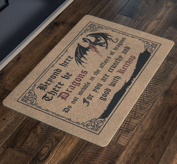 Welcome Doormat Dragon Beyond Here There Be Dragons Personalized Name Doormat Polyester Doormat Funny Gift Home Decor Doormat Premium Quality Housewarming Gifts for Mom, Girlfriend,