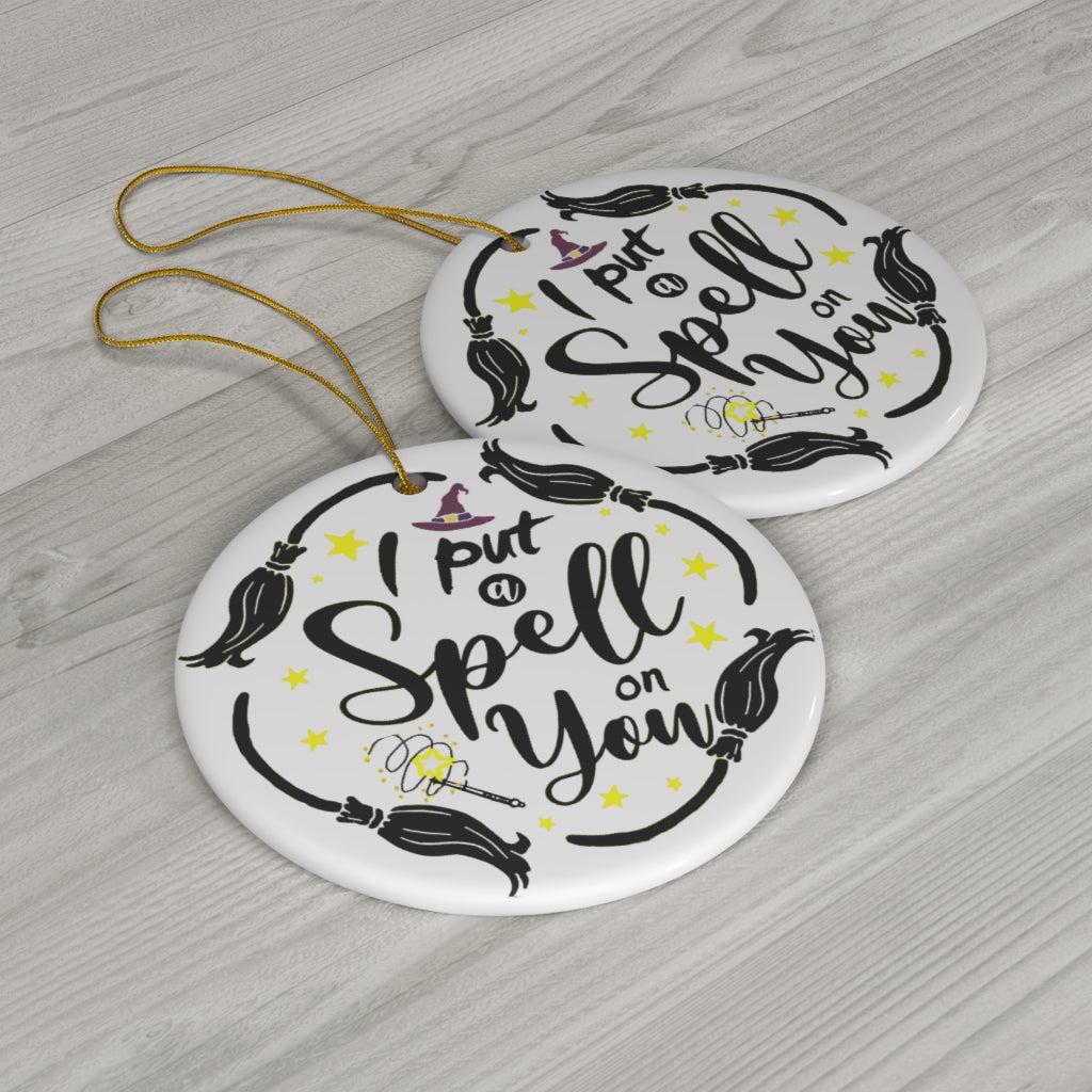 Home Decor Gifts I Put A Spell On You Hocus Po-cus Witches Halloween Porcelain Ceramic Circle Ornament Gift Family & Friend Awesome On Birthday, Christmas, Wedding