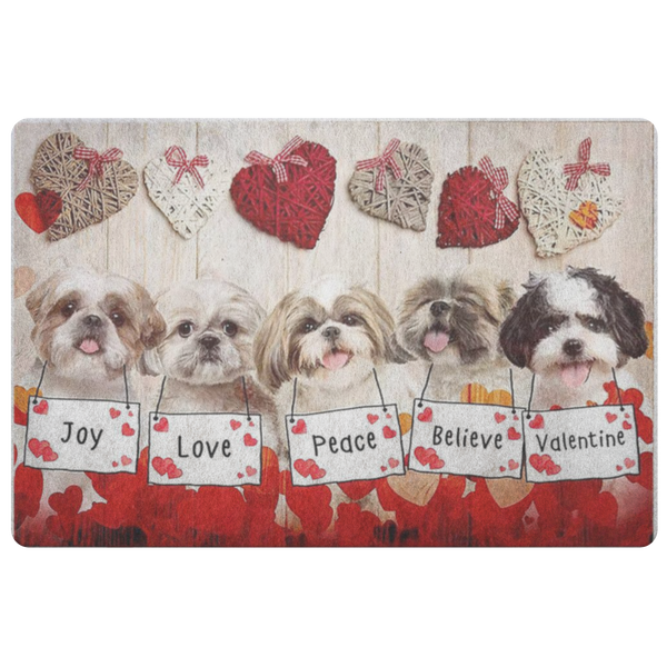 Doormat Home Decor Shih Tzu Joy Love Peace Gift for You Personalized Gift Funny Doormat Valentine Gift for Her Him Gifts for Mom, Girlfriend, Dad, Wife Home On Christmas, Holiday, Birthday.