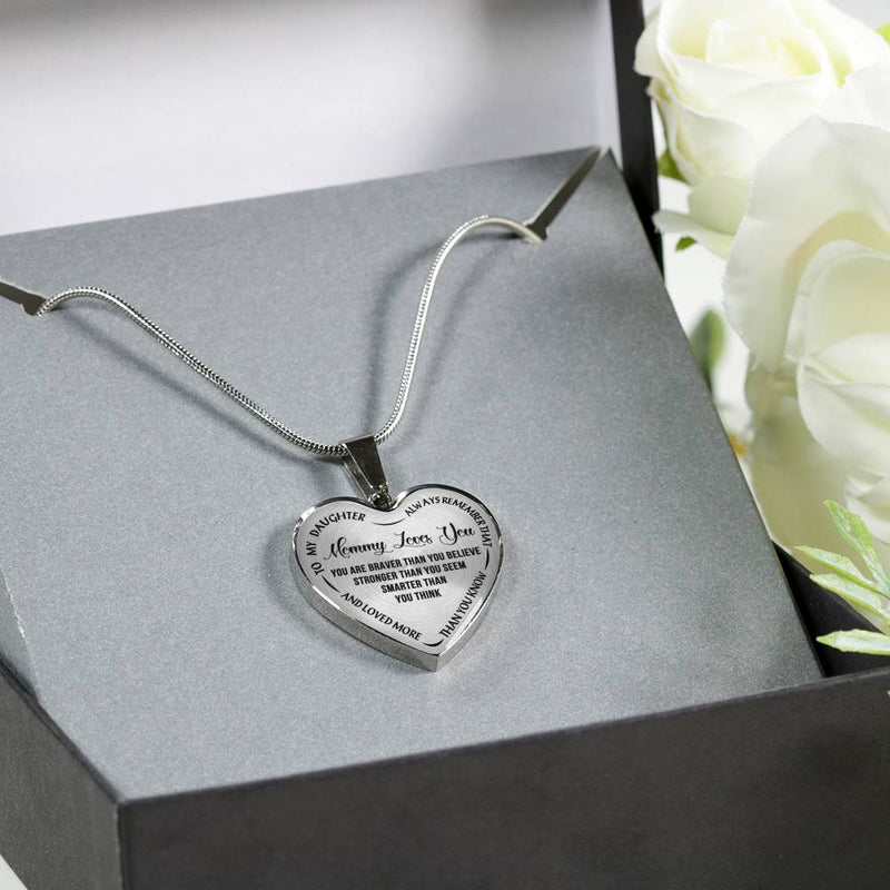 Mommy Love You Mother daughgter heart pendant necklace - you are braver tyhan you believe - Inspirational Quote gift ideas for your kids