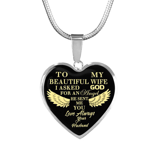 Wife Gifts Heart Pendant To My Beautiful Wife Necklace - Hot Women's Jewelry - I Asked God For An Angel He Sent Me You - Romantic Gifts For Your Woman On Birthday, Xmas, ValentineFIxxx siuchuarnnhat