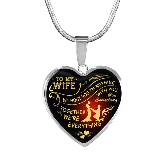 NEWEST EDITION - Husband Wife Heart Pendant Necklace - Without You I'm Nothing - Romantic Gifts For Your Wife On Wedding, Anniversary, Birthday..Christmas Gifts