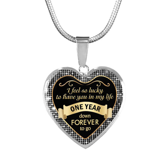 NEW VERSION - Girlfriend Necklace Heart Pendant - I feel So Lucky to have You In My Life - Meaningful Gift For Your Love, One year Anniversary -