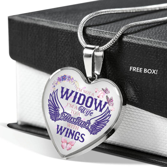 Gifts I'm Not A Widow I'm A Wife to A Husband with Wings Heart Pendant Necklace - Memorial Necklace Gift Heart Luxury Necklace Silver ASIN: B08HSGR61W Fixx chuan