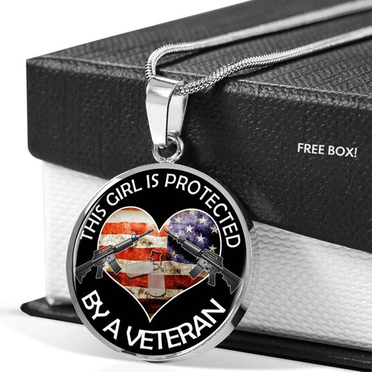 Proud Veteran Wife Girlfriend Daughter Necklace Pendant Protected By A Veteran neck brother 26.12