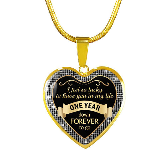 18k Gold Plated Wife Husband Heart Pendant Necklace - I feel So Lucky to have You In My Life - Romantic Gifts For Your Love, One year Wedding Anniversary