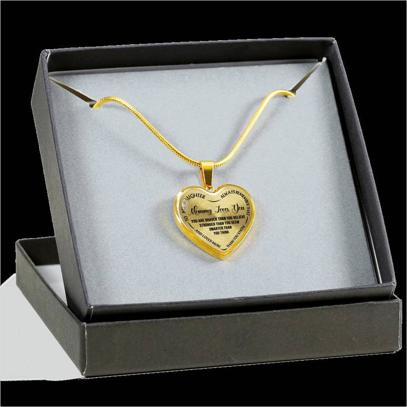 Mommy Love You Mother daughgter heart pendant necklace - you are braver tyhan you believe - Inspirational Quote gift ideas for your kids