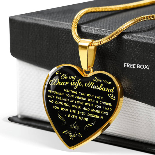 TO MY WIFE Love Husband Necklace Heart Pendant Luxury Jewelry Gift Valentine n-05.12