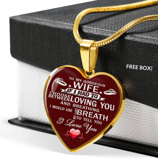 To My Love Wife Heart Necklace Pendant - Novelty Gift For Wife From Husband - Meaningful Birthday Gift For Woman On Xmas, Valentine.
