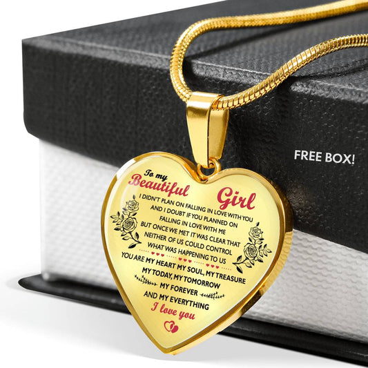 To My Beautiful Girl Necklace Heart Pendant Luxury Jewelry Gift I Love You Life n-05.12