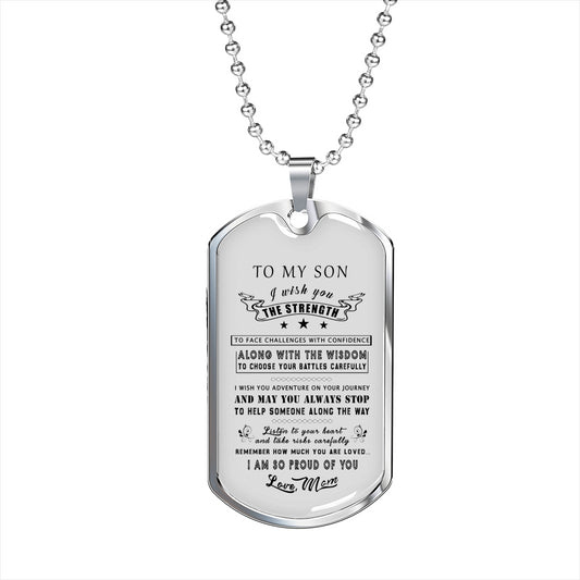 To My Son Pendant Necklace from Mother- I Love You Son Dog Tag Chain 30 inch, I am so proud of you - Birthday Gifts for Kids