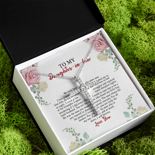 Cross C-z Necklace Daughter In Law Gift Ideas - To My Daughter In Law Necklace, To My Daughter In Law We Both Love The Same Man Joined – Gift Birthday, Mothers Day, Christmas, Jewelry Gifts For Future Daughter I121212 CZ Cross Necklace