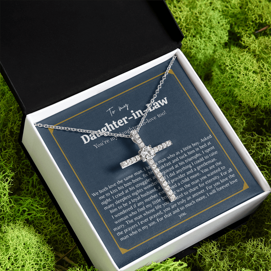 Wedding Gift for Daughter in Law Cross necklace, Welcoming Daughter in Law Into, Gift for Bride from Mother in Law Necklace, Daughter in Law Jewelry, White Gold Necklace for Daughter-in-Law CZ Cross Necklace