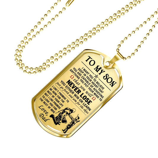 18k Gold Plated Dog Tag For Son - Father and Son Viking Necklace Pendant - Customized Gifts Ideas For Child From Dad On Birthday, Xmas..