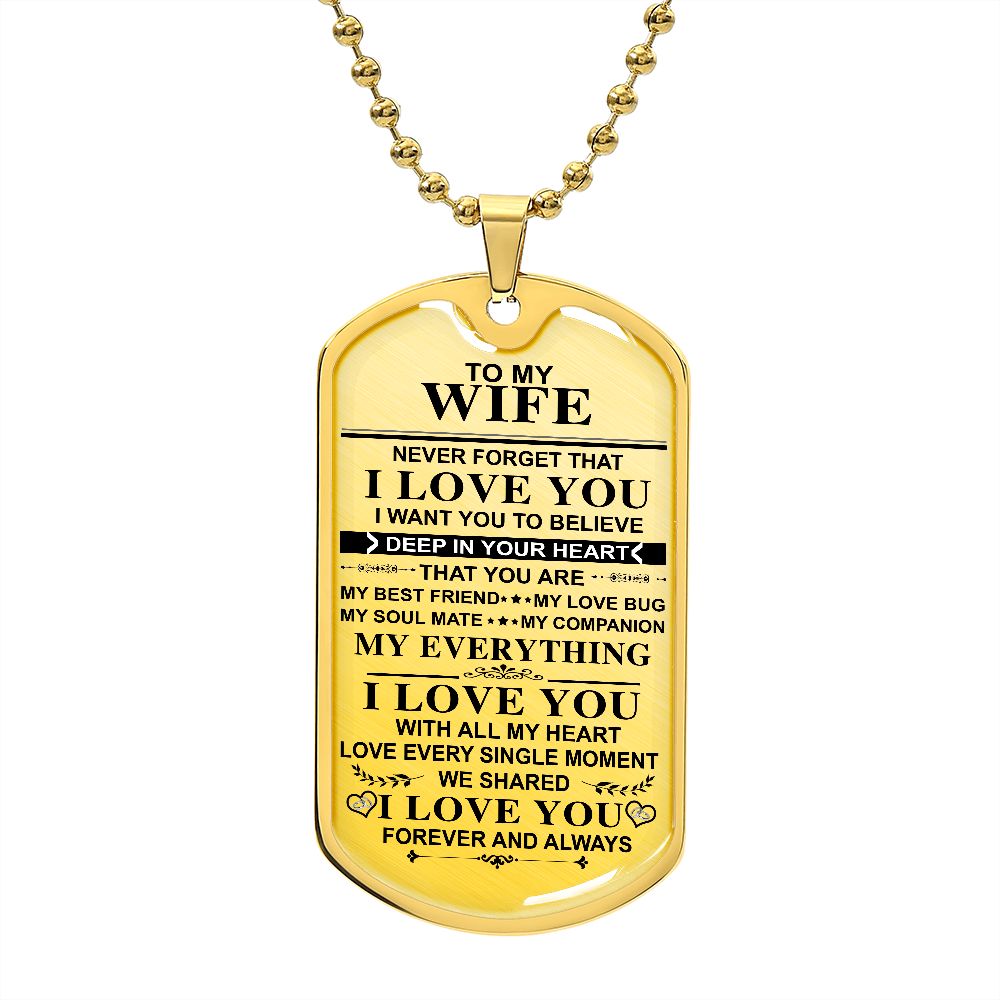 Meaningful Quote to My Wife Never Forget That I Love You Dog Tag Necklace Birthday Anniversary Graduation Gift Wife Necklace 30 inch Chain  Luxury Necklace (Silver) Stainless Steel ASIN: B0834N85GF SKU: heart_12-12_0010