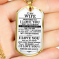 Meaningful Quote to My Wife Never Forget That I Love You Dog Tag Necklace Birthday Anniversary Graduation Gift Wife Necklace 30 inch Chain  Luxury Necklace (Silver) Stainless Steel