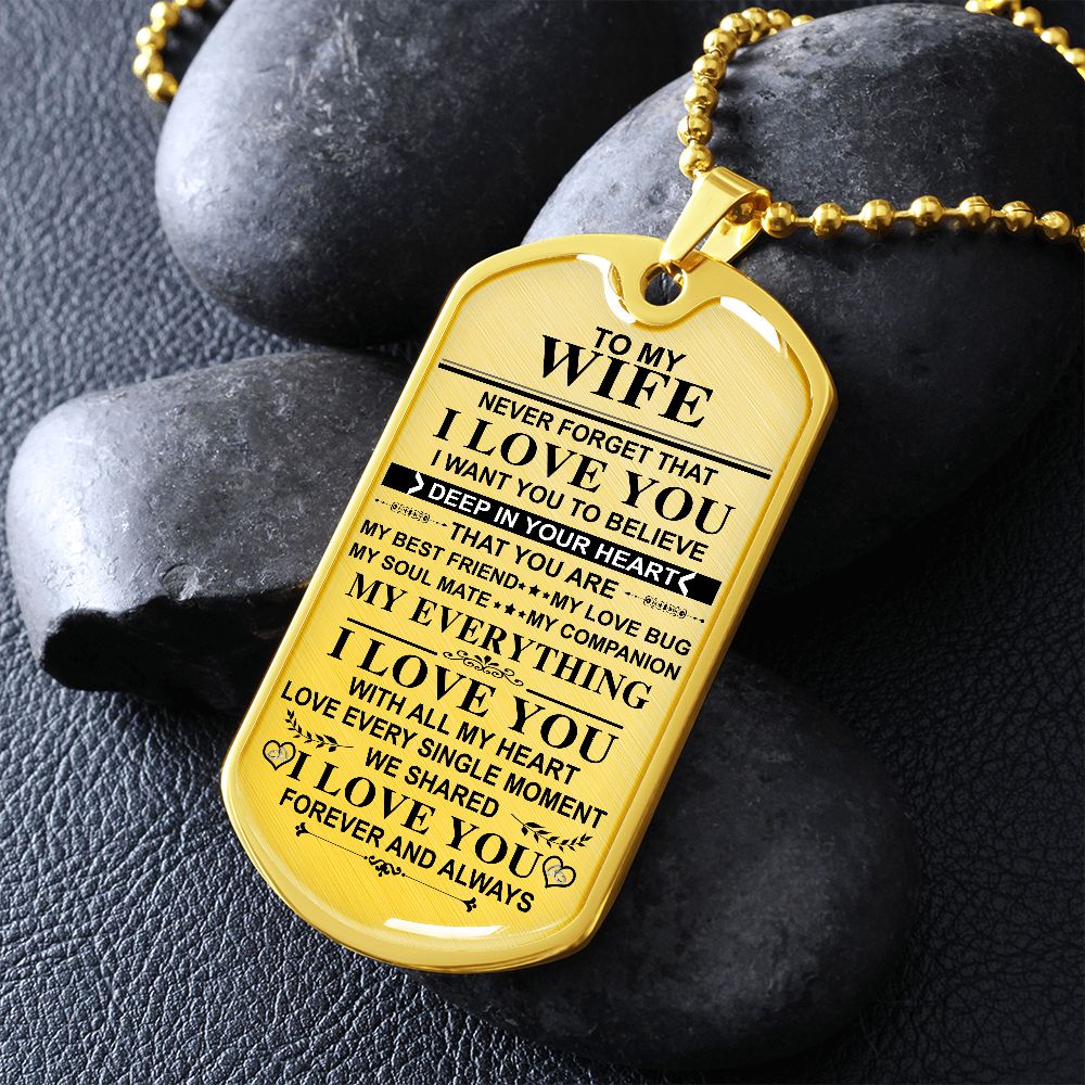 Meaningful Quote to My Wife Never Forget That I Love You Dog Tag Necklace Birthday Anniversary Graduation Gift Wife Necklace 30 inch Chain  Luxury Necklace (Silver) Stainless Steel ASIN: B0834N85GF SKU: heart_12-12_0010