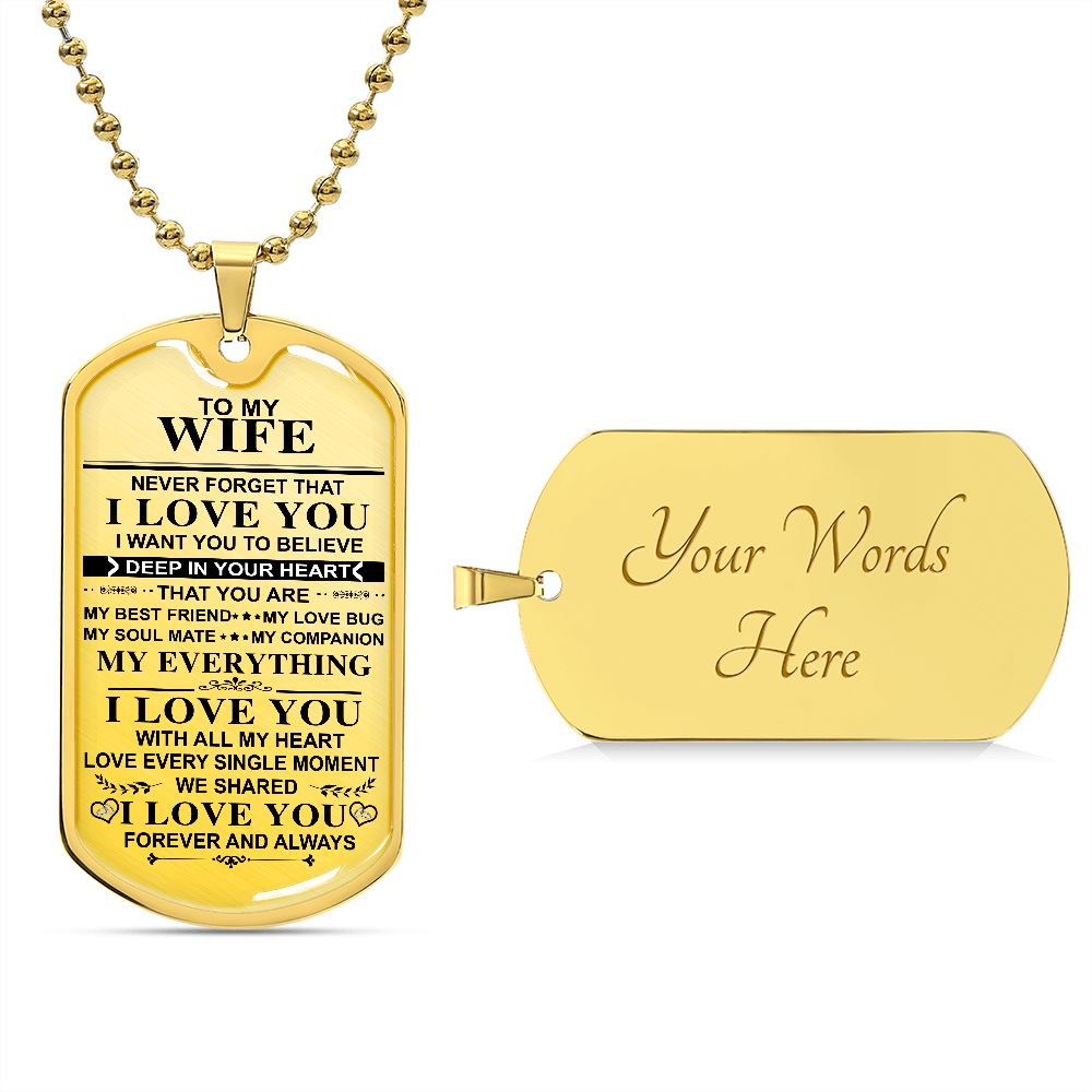 Meaningful Quote to My Wife Never Forget That I Love You Dog Tag Necklace Birthday Anniversary Graduation Gift Wife Necklace 30 inch Chain  Luxury Necklace (Silver) Stainless Steel ASIN: B0834N85GF SKU: heart_12-12_0010