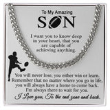 ASIN: B0BK4L69WP SKU: NecklaceforSON-Mom_4Standard+Silver 	 Football Gift For Son, Cuban Link Chain Gift