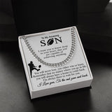 ASIN: B0BK4L69WP SKU: NecklaceforSON-Mom_4Standard+Silver 	 Football Gift For Son, Cuban Link Chain Gift