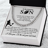 ASIN: B0BK4L69WP SKU: NecklaceforSON-Mom_4Standard+Silver 	 Football Gift For Son, Cuban Link Chain Gift