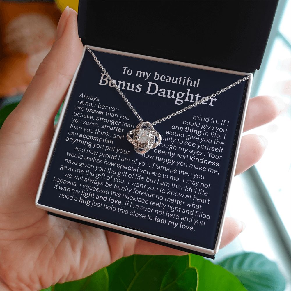 to My Bonus Daughter, Bonus Daughter Necklace, Step Daughter Necklace, Gifts for Stepdaughter, Gifts for Bonus Daughter, Bonus Daughter Gifts, Step Daughter Gifts Love Knot Necklace A8