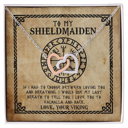 Meaningfull To My Shieldmaiden I Love You To Valhalla And Back Interlocking Hearts Pendant Necklace - Viking Wife Necklace Wedding Day ASIN B08V8RV28V