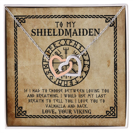 Meaningfull To My Shieldmaiden I Love You To Valhalla And Back Interlocking Hearts Pendant Necklace - Viking Wife Necklace Wedding Day ASIN B08V8RV28V