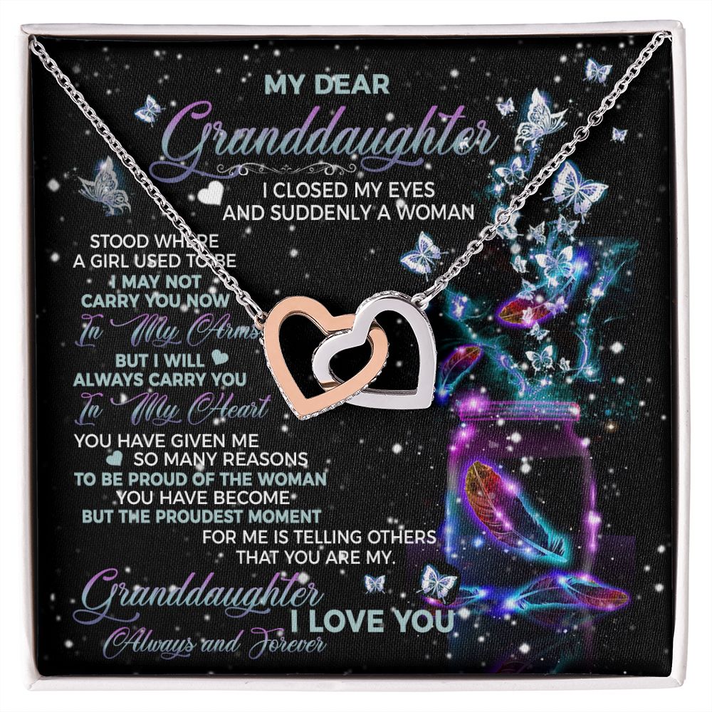 My Dear Granddaughter I Love You Always And Forever Interlocking Hearts Pendant Necklace - Granddaughter Gift on Wedding, Christmas, Birthday gifts ASIN: B0BB31QQ1S SKU: Sale18-8-2022TestGranddaughter_9