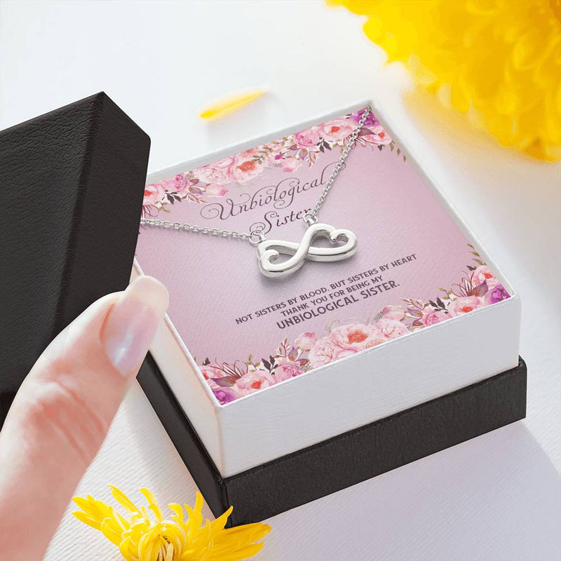 Quote Unbiological Sister Not Sisters By Blood But Sisters By Heart Infinity Heart Pendant Necklace Wedding Day, Gift For Daughter Gifts Birthday, on Christmas Luxury necklace