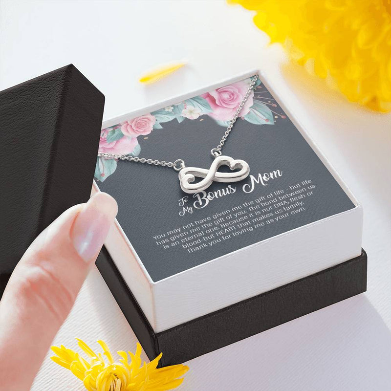 Super gift Bonus Mom Mother's Day Gift, Bonus Mom Infinity Hearts Necklace,Adoptive Mom Gift, Step Mother Necklace, Gift for Mom on Christmas, Brithday, Vacation Gifts ASIN: B092SC9T5V