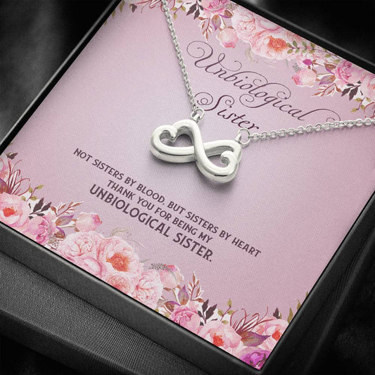 Quote Unbiological Sister Not Sisters By Blood But Sisters By Heart Infinity Heart Pendant Necklace Wedding Day, Gift For Daughter Gifts Birthday, on Christmas Luxury necklace