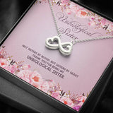 Quote Unbiological Sister Not Sisters By Blood But Sisters By Heart Infinity Heart Pendant Necklace Wedding Day, Gift For Daughter Gifts Birthday, on Christmas Luxury necklace