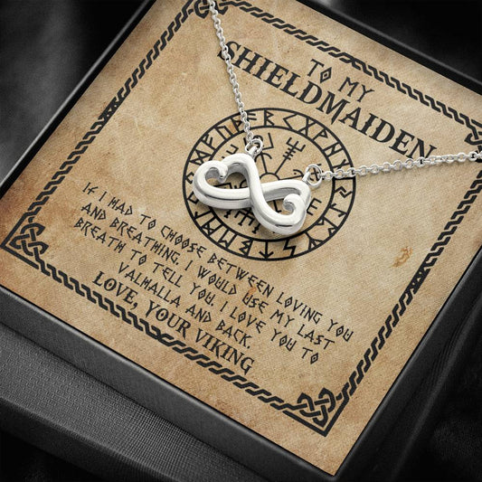Necklace to My Shieldmaiden I Love You to Valhalla and Back Infinity Heart Pendant Necklace – Viking Wife Necklace Wedding Day, Gift for Daughter Gifts Christmas, on Birthday Luxury Necklace