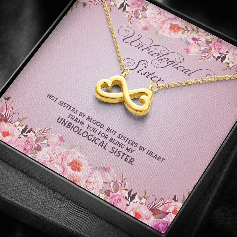 Quote Unbiological Sister Not Sisters By Blood But Sisters By Heart Infinity Heart Pendant Necklace Wedding Day, Gift For Daughter Gifts Birthday, on Christmas Luxury necklace