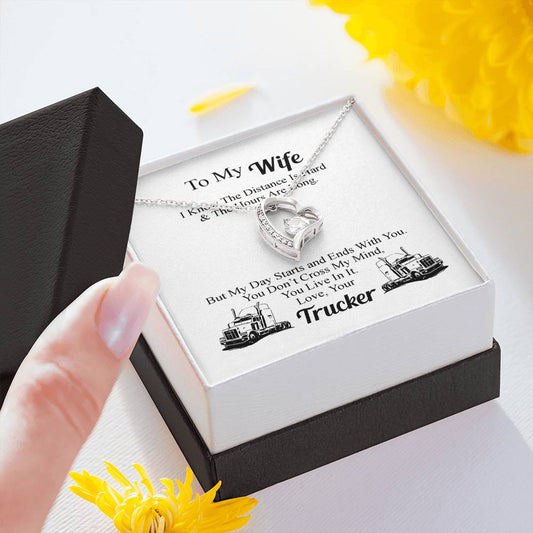 Light Life Gifts Truckers Wife Forever Love Heart Necklace, to My Wife Love Your Trucker, Necklace for Trucker Wife, Over The Road, Truck Driver for Women, Men on Christmas, Birthday