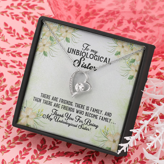 VIGIFSANA Quote to My Unbiological Sister There are Friends There is Family Forever Love Heart Pendant Necklace Wedding Day, Gift for Daughter Gifts Birthday, on Christmas Luxury Necklace