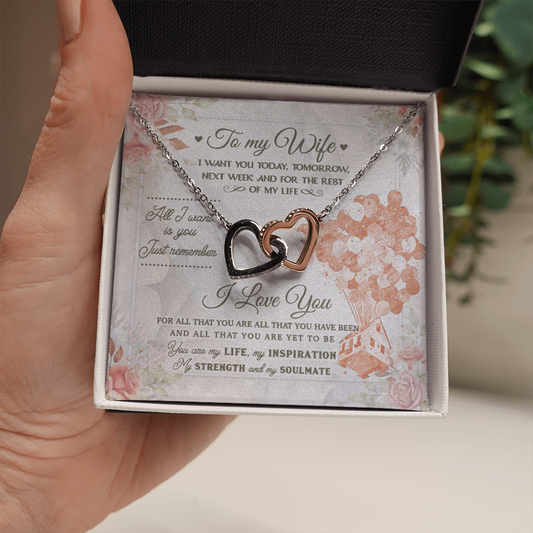 Gifts To My Wife You Are My Life My Inspiration My Strength And My Soulmate Interlocking Hearts Pendant Necklace Wedding Day, Gift For Daughter Gifts Christmas, on Birthday Gold Luxury necklace