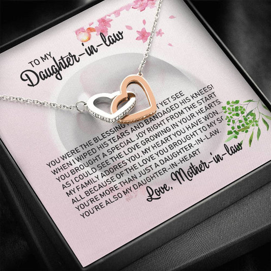 Gifts to My Daughter in Law Joined Hearts Necklace, Gift for Daughter in Law, Welcoming Daughter in Law Into Family, Daughter in Law Jewelry Birthday ASIN: B08HSJVM6B