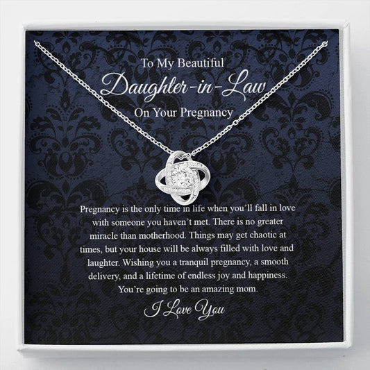 Gifts Necklace Love Knot, Daughter-in-Law Pregnancy Gift for Daughter in Law for Mom to Be Gift for Expecting Mom Gift Pregnant Include Mahogany Style Luxury Box Wedding Day, Gift for