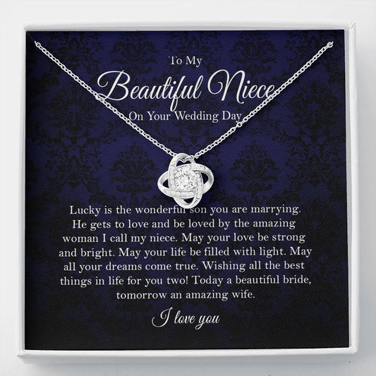 Gifts Love Knot, Niece Wedding Day Gift, To Bride From Aunt Necklace, Aunt To Bride Gift, Bride Jewelry Gift From Aunt include Mahogany style Luxury box Wedding Day, Gift For Daughter Gifts Christmas,