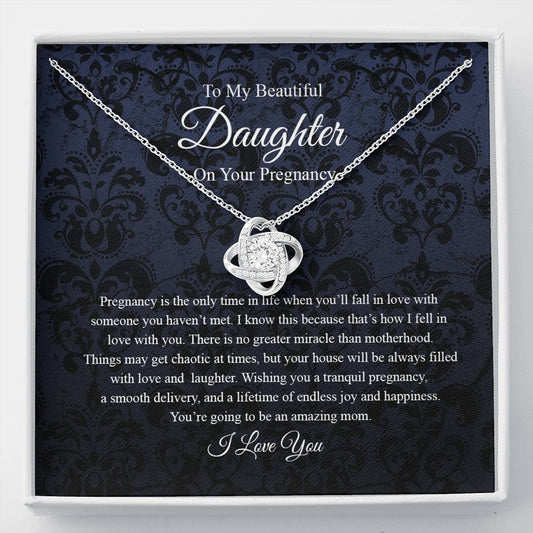Gifts Necklace Love Knot Necklace, Daughter Pregnancy, Gift for Daughter for Mom to Be, Gift for Expecting Mom, Gift Pregnant Daughter, Include Mahogany Style Luxury Box Wedding Day, ASIN: B08XHMF4S9