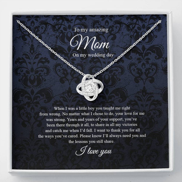 Gifts Necklace Love Knot, To Mom On My Wedding Day, Mother Of The Groom Gift From Son, Mother Of The Groom Necklace From Son On Wedding Day include Mahogany style Luxury box Wedding Day, Gift For Daug ASIN: B08XHRZFW3