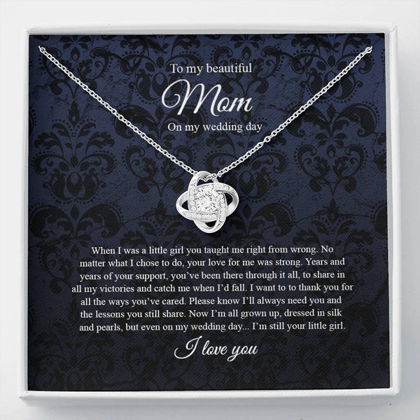 Gifts Love Knot Necklace, To Mom On My Wedding Day, Mother Of The Bride Gift From Daughter, Mother Of The Bride Necklace From Bride, Mom Of Bride include Mahogany style Luxury box Wedding Day, Gift Fo ASIN: B08XGRLL8M SKU: nhinthaygichuaknot24-1_411